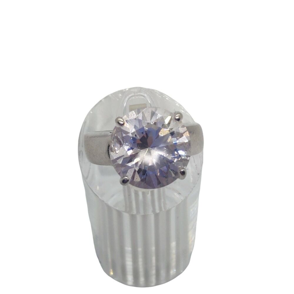 Silver Plated 10mm‎ Solitaire Round Cut Cubic Zirconia Ring Size 5.75 Jewelry